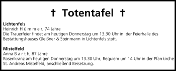 Anzeige von Totentafel vom 25.07.2013 von MGO