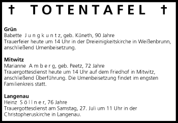 Anzeige von Totentafel vom 26.07.2013 von MGO