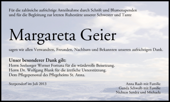 Anzeige von Margareta Geier von MGO