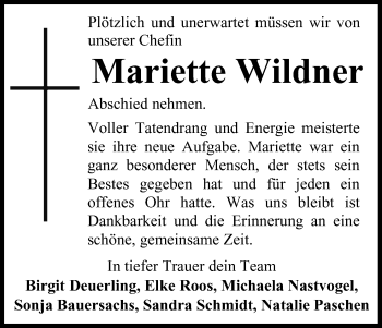 Anzeige von Mariette Wildner von MGO