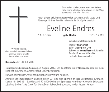 Anzeige von Eveline Endres von MGO