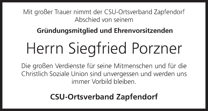  Traueranzeige für Siegfried Porzner vom 31.07.2013 aus MGO