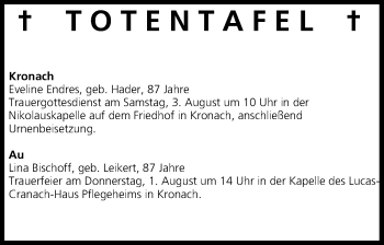 Anzeige von Totentafel vom 31.07.2013 von MGO