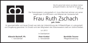 Anzeige von Ruth Zschach von MGO