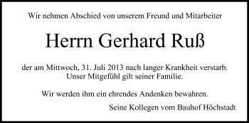 Anzeige von Gerhard Ruß von MGO