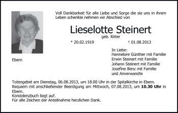Anzeige von Lieselotte Steinert von MGO
