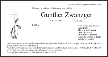 Anzeige von Günther Zwanzger von MGO