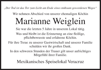 Anzeige von Marianne Weiglein von MGO
