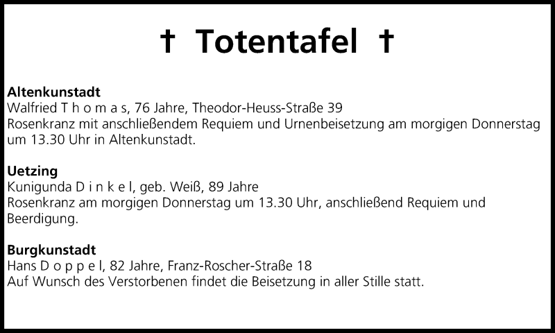  Traueranzeige für Totentafel vom 07.08.2013 vom 07.08.2013 aus MGO