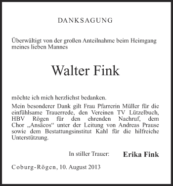 Anzeige von Walter Fink von MGO