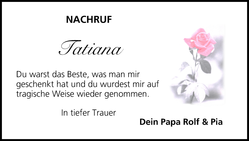  Traueranzeige für Tatiana  vom 06.08.2013 aus MGO