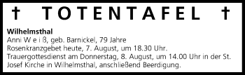 Anzeige von Totentafel vom 07.08.2013 von MGO