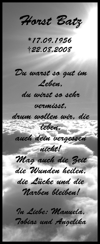 Anzeige von Horst Batz von MGO