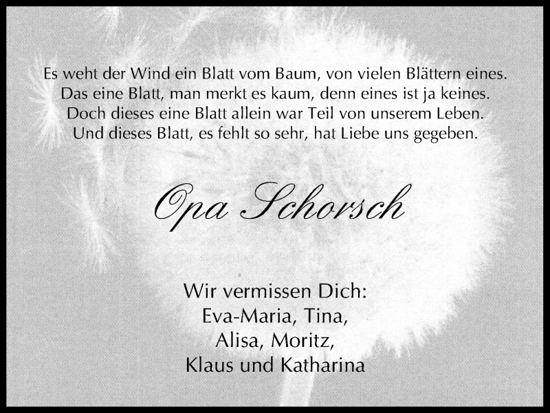  Traueranzeige für Schorsch  vom 08.08.2013 aus MGO