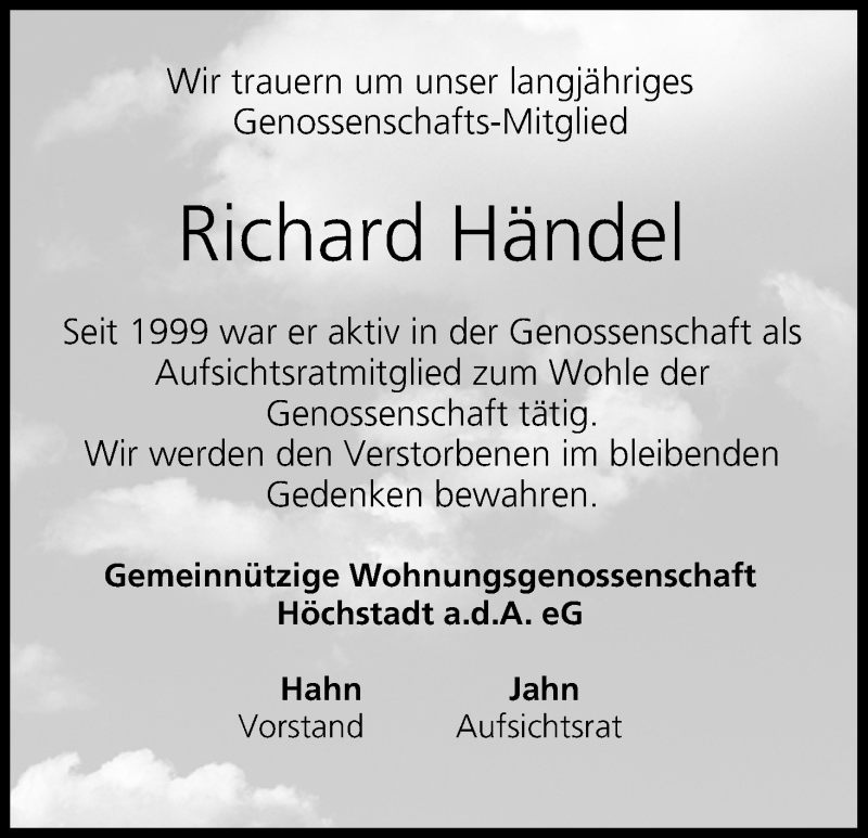  Traueranzeige für Richard Händel vom 08.08.2013 aus MGO
