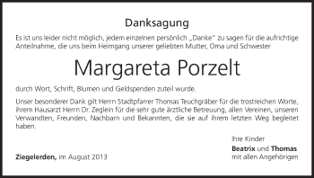 Anzeige von Margareta Porzelt von MGO