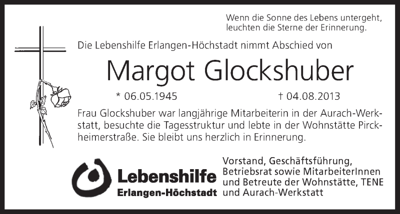  Traueranzeige für Margot Glockshuber vom 10.08.2013 aus MGO
