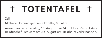 Anzeige von Totentafel vom 12.08.2013 von MGO