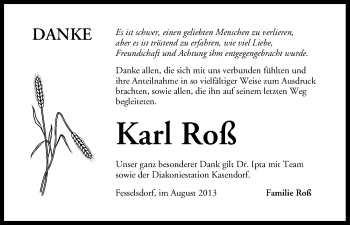 Anzeige von Karl Roß von MGO