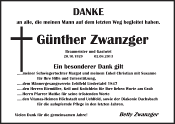 Anzeige von Günther Zwanzger von MGO
