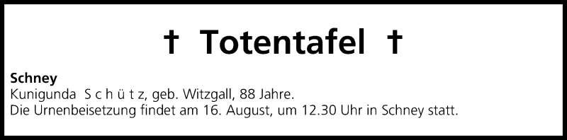  Traueranzeige für Totentafel vom 15.08.2013 vom 15.08.2013 aus MGO