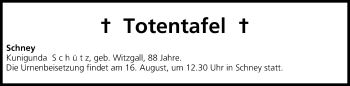 Anzeige von Totentafel vom 15.08.2013 von MGO