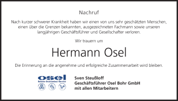 Anzeige von Hermann Osel von MGO