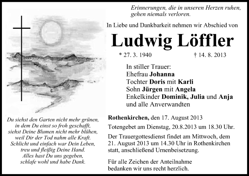  Traueranzeige für Ludwig Löffler vom 17.08.2013 aus MGO