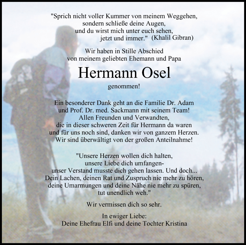  Traueranzeige für Hermann Osel vom 17.08.2013 aus MGO