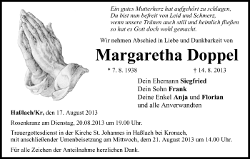 Anzeige von Margaretha Doppel von MGO