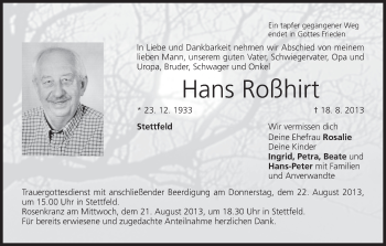 Anzeige von Hans Roßhirt von MGO
