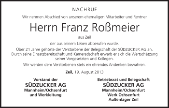 Anzeige von Franz Roßmeier von MGO
