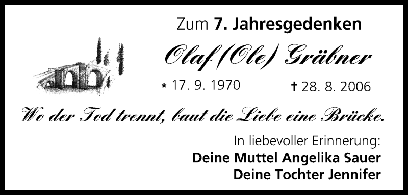  Traueranzeige für Olaf Gräbner vom 28.08.2013 aus MGO