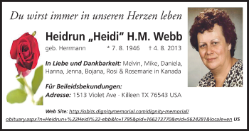 Anzeige von Heidrun Webb von MGO