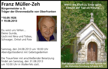 Anzeige von Franz Müller-Zeh von MGO