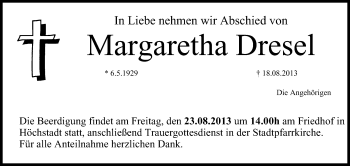 Anzeige von Margaretha Dresel von MGO