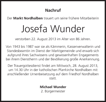 Anzeige von Josefa Wunder von MGO