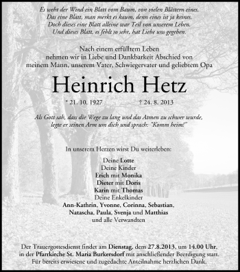 Anzeige von Heinrich Hetz von MGO