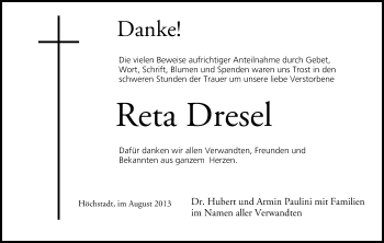 Anzeige von Margaretha Dresel von MGO