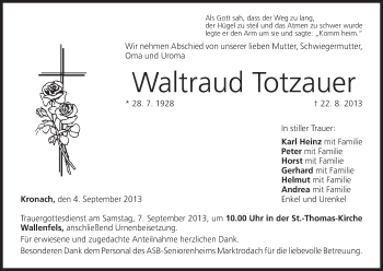 Anzeige von Waltraud Totzauer von MGO