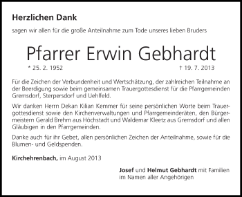 Anzeige von Erwin Gebhardt von MGO