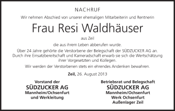 Anzeige von Resi Waldhäuser von MGO