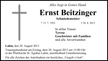Anzeige von Ernst Beitzinger von MGO