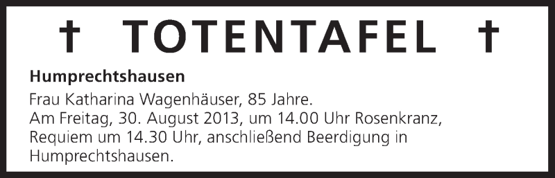  Traueranzeige für Totentafel vom 30.08.2013 vom 30.08.2013 aus MGO