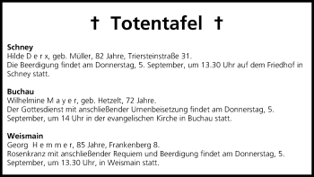 Anzeige von Totentafel vom 04.09.2013 von MGO