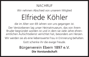 Anzeige von Elfriede Köhler von MGO