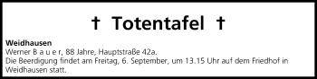 Anzeige von Totentafel vom 06.09.2013 von MGO