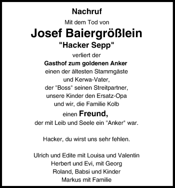 Anzeige von Josef Beiergrößlein von MGO