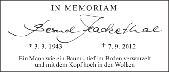 Anzeige von Bernd Fackethal von MGO