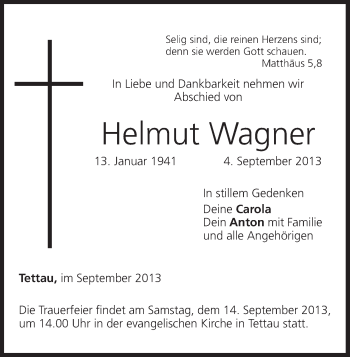 Anzeige von Helmut Wagner von MGO